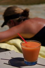 Fruit smoothie cocktail at the resort pool in Kauai Hawaii