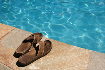 Summer vacation at a resort swimming pool on Hawaii