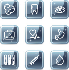 Medicine web icons, square blue mineral buttons series