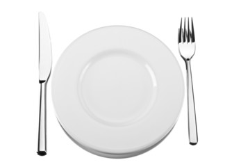 fork, knife and a spoon on a white plate