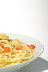 natural fresh spaghetti with tomato sauce and asparagus
