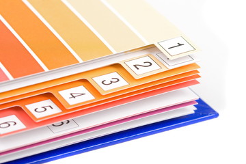 Product catalog with numbered and colorful pages