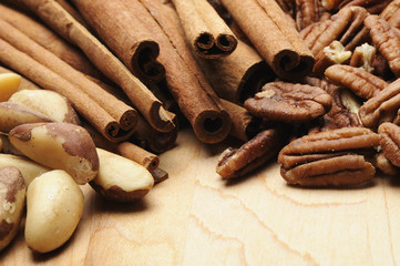 Nuts and cinnamon sticks