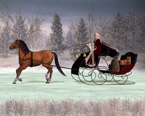 Traditional Father Christmas in a horse drawn sleigh © Algol