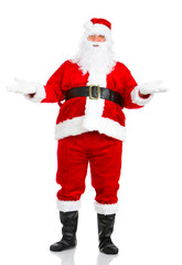 Happy Christmas Santa with gifts. Over white background.