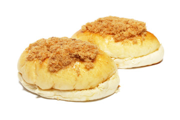 Two chicken floss bun isolated on white background.