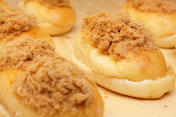 Close up of many chicken floss bun.