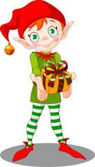 Cute Christmas elf giving gift