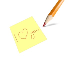 I love you written on a post-it card