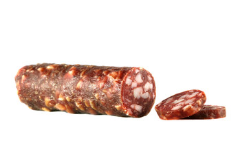 Smoked sausage isolated over a white background..