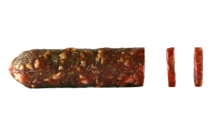 Smoked sausage isolated over a white background..