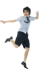 happy Asian young man jumping