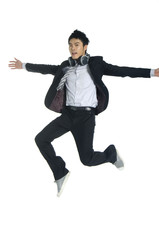 happy Asian young man jumping