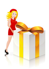 Fille du père Noël déplaçant un cadeau (reflet)