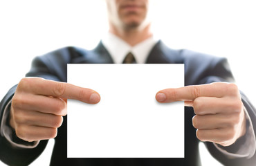 business card in hands of businessman