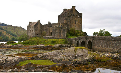eilean donan castle on a cloudy day