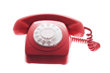 Red Telephone on Isolated White Background