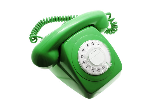 Green Telephone on Isolated White Background