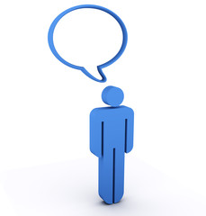 Stick man has an empty speech bubble above his head.