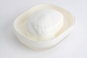 white soap bar with bubles