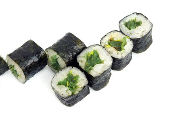 sushi rolls are isolated on the white background