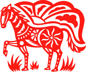 An oriental decorative paper cut of a horse