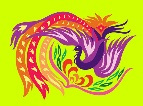 a decorative oriental phoenix flowing surrounding a flower