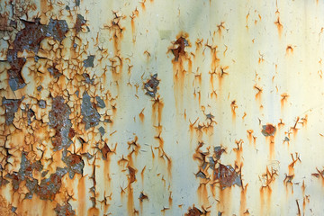 Green rusted  painted metal panel; background; texture.