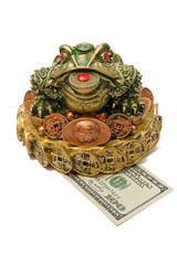 One hundred dollar under a three-pad frog with a coin i