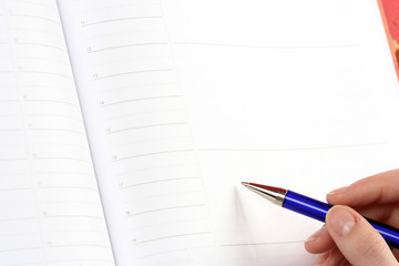 Close-up of woman hand writing in agenda