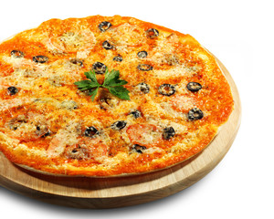 Seafood Pizza with Olives and Parsley