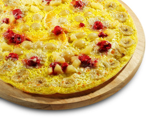 Fruit and Berry Pizza on a Wood Tray