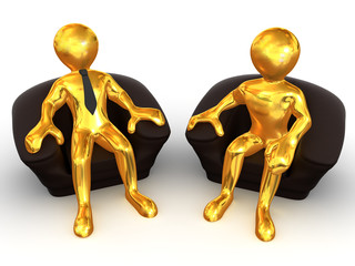 Two men is seated in a chair. Recruitment
