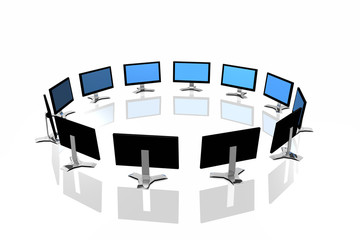 3d monitors isolated in white background