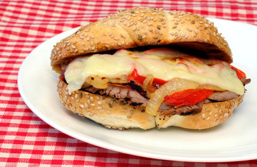 Steak, Cheese, Onion and Pepper Sub Sandwich