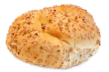 Sesame Seed Hard Roll Isolated on White