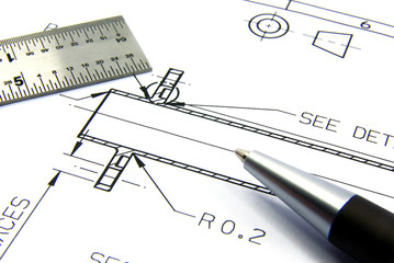 Technical drawing with pen and ruler