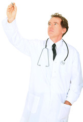 Fototapeta premium Senior Doctor Writing On Air Isolated