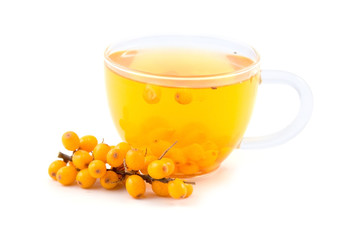 tea with sea-buckthorn isolated on a white background