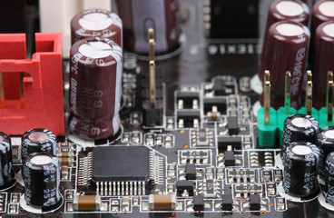 Close-up mother board. High technology industry.