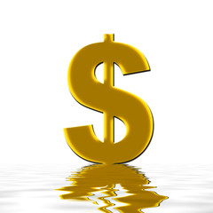 Dollar Symbol steht mit Füßen im Wasser