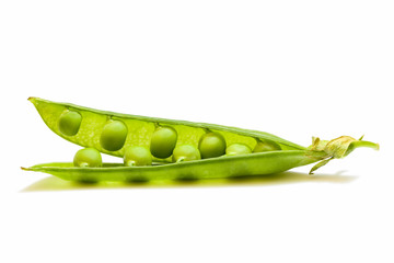 Fresh green peas and open pod