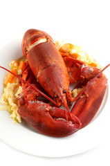 Boiled lobster on white plate