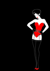 Silhouette of the harmonous woman on a black background