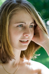 young caucasian woman face closeup