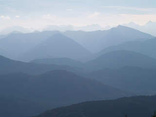 Auf dem Brauneck in Lenggries, Oberbayern, Blick in die Alpen