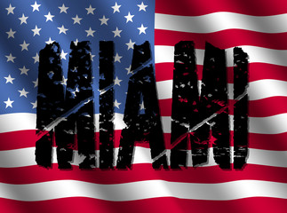 grunge Miami text with flag