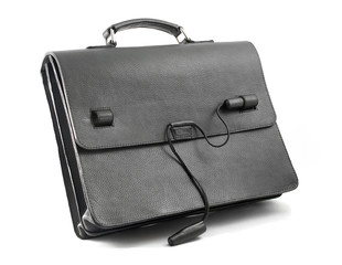 Expensive leather bag on a white background