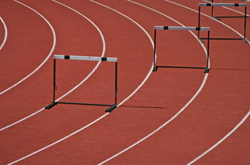 Hurdles in a athletic field