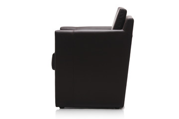 Image of a modern black leather armchair isolated on white